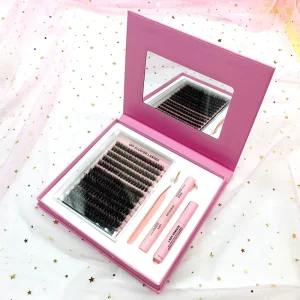 DIY Cluster Eyelashes Kit with Mirror Private Label Lash Cluster Fan Eyelashes Kit