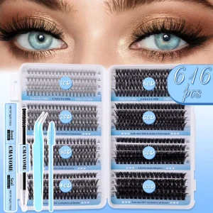 DIY Cluster False Eyelash Kit Natural Voluminous Mixed Lashes with Self Grafting Glue Set