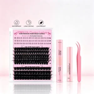 DIY Cluster Lash Extension Kit Mix Length Volume Individual Lash With Lash Bond Seal Remover Tweezer Brush Full Self Eyelash Kit