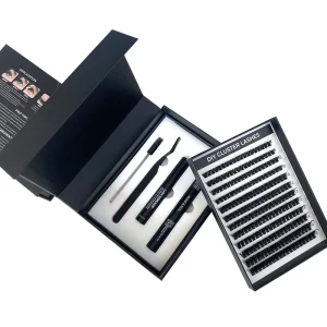 DIY Cluster Lash Kit Private Label Low Moq Korean PBT Human Hair Cluster Lashes Custom Logo Fluffy with Glue