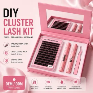 DIY Cluster Lash Kit Wispy Cat Eye Reusable Lash Extensions with Bond and Seal Private Label