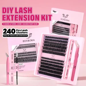 DIY Cluster Lash Kit with Glue Natural Soft Volume Look Ultra Thin Fiber Mix Length 8 16mm Easy to Apply Beginner Friendly