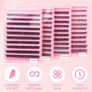 DIY Cluster Lashes 30D 40D 50D 80D Thick Segment Eyelash Silk Fluffy Fan Lash Kit