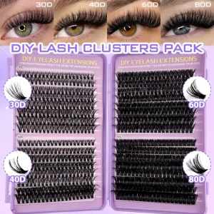 DIY Cluster Lashes Individual Lash Extension Mixed Length 8-15mm Super Fine Band Soft Synthetic Hair Sample
