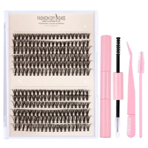 DIY Cluster Lashes Kit 40P Segmented Eyelashes Glue Tweezers Synthetic Fiber Black Cotton Stalk 8 16mm Natural Volume Home Use