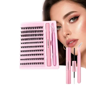 DIY Cluster Lashes Kit Private Label Natural Soft Synthetic Fiber Black Cotton Band Reusable Segmented Eyelashes