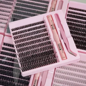 DIY Cluster Lashes Pre Cut Segment 8 16mm Heat Bonded Eyelashes Trays C D Curl 10 100D Lash Extension Kit With Tools