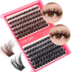 DIY Cluster Segment Lashes Custom Logo Black Individual False Eyelashes Brown Fluffy Lash Clusters