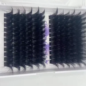 DIY Dark Cashmere Cluster Lashes Extensions Tray 24mm Fluffy Private Label Lash Clusters for Women
