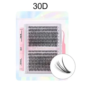 DIY Dense Cluster Lash Extensions Kit Thick Individual Cluster Lashes with Bond Seal Tweezers Waterproof Reusable Eyelash Set