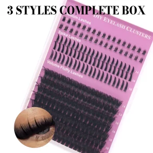 DIY Eyelash Clusters 12 Rows Mixed Style Individual Lashes Manga Spiky Volume Fluffy Extensions Kit with Bottom Lashes