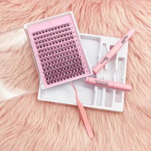 DIY Eyelash Extension Kit Cat Eye Faux Mink Segment Cluster Lashes Tray for Makeup