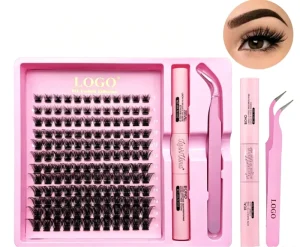 DIY Eyelash Extension Kit Individual Lash Clusters D Curl 8mm 16mm Synthetic Hair with Bond Seal Tweezers