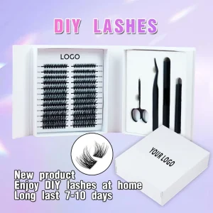 DIY Eyelash Extension Kit Pre-Cut Segment Handmade Natural D-Curl Synthetic Faux Mink Cluster Lashes
