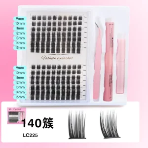 DIY Eyelash Extensions Kit 3D Segmented Cluster Lashes Individual Natural Slim Long Thick Lash Set 140 Pcs Black Cotton Stalk