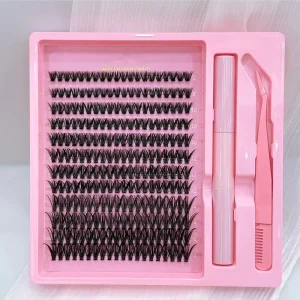 DIY Eyelash Extensions Kit 40D 60D 80D Individual Lashes and Bond Seal Lash Clusters Full Strip Lashes