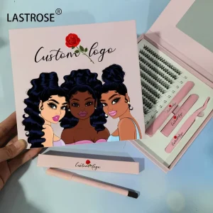 DIY Faux Mink Lash Cluster Kit 10 16mm Segment Lash Extensions with Individual Segmented Glue Bond Seal