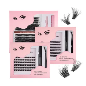 DIY Full Strip Eyelash Extension Kit with Cluster Lash Glue Tweezers for Eye Lash Bond Seal