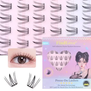 DIY Glue Free Eyelashes 54pcs C Curl 9 11mm Jelly Airy Press On Individual Lashes Self Adhesive Slim Cluster Lashes