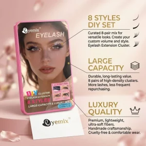 DIY Handmade Cluster Eyelash Extension Kit 8 Styles 32 Rows Large Capacity Luxury Set Mix Length 12-19mm Salon Quality