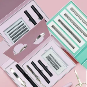 DIY Handmade Segment Individual Cluster Kit Private Label Natural Thin Band 12 Rows PBT Material Lashes