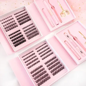 DIY Handmade Synthetic Hair Eyelash Extensions Kit with Natural Long Segment Lash Clusters and Custom Packaging