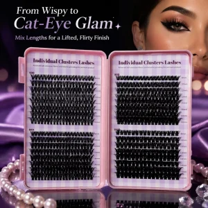 DIY Individual Cluster Lash Extensions, Mixed Length 9-16 mm, Super-Fine Band, Vegan