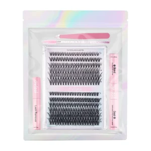 DIY Lash Clusters Kit 240PCS 10 16mm Mix Glue Tweezer Included Reusable Natural Fluffy Segmented Lashes Home Salon OEM ODM ISO