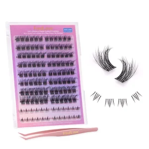 DIY Lash Extension Kit 10 16mm Mixed Pre bonded Cluster Lashes with 7mm Lower Lashes Tweezer Self Adhesive Eyelashes Kit