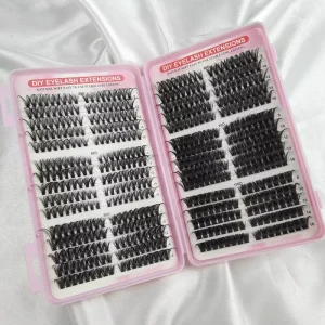 DIY Lash Extension Kit Wispy D Curl Cluster Lashes with Bond & Seal Tweezers Fluffy False Eyelashes
