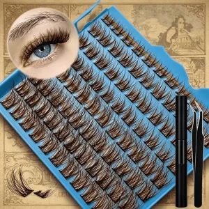 DIY Lash Extension Set Glue Tweezer Included Light Faux Mink Wispy Mixed Curl Segmented Individual Cluster Eyelashes