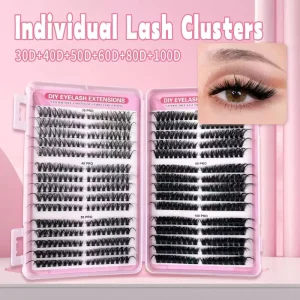 DIY Mixed-Tray Fluffy Individual Cluster Eyelash Extensions, Cat-Eye Effect