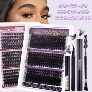 DIY Mixed-Tray Fluffy Individual Cluster Lash Extensions, Cat-Eye Effect