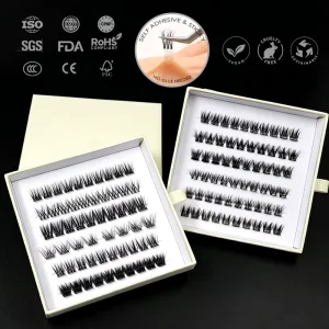 DIY Press On Cluster Lashes Handmade Pre Glue 6 Rows Waterproof Comfortable Very Light Individual Black Cotton No Glue Needed