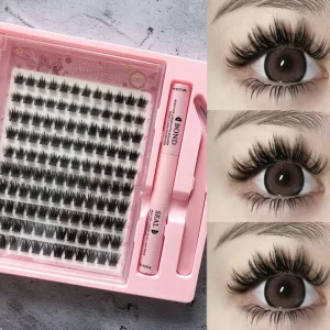 DIY Press on Fluffy Cluster Lashes Self Adhesive Pre Glued Extensions Private Label Reusable Eyelash No Glue Needed