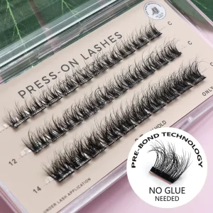 DIY Press on Fluffy Cluster Lashes Self Adhesive Pre Glued Extensions Private Label Reusable Eyelash No Glue Needed