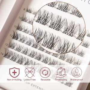DIY Press on Natural Cluster Lashes Self Adhesive Invisible Band Pre Glued Extensions Eyelash No Glue Needed