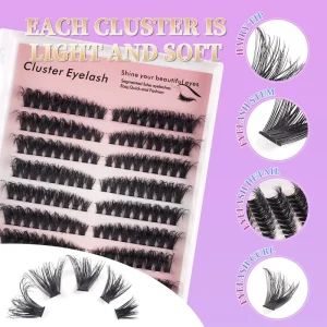DIY Segmented 10 Rows Semi handmade Black Cotton Band Fluffy Natural Thick 30-100P 3D False Eyelashes Extension