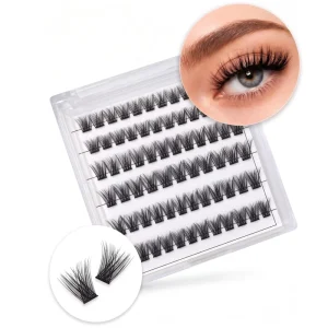 DIY Self Adhesive Individual Lashes Glue Free Cluster PBT Fiber False Eyelashes Natural Wispy Fluffy Reusable Eye