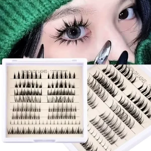 DIY Semi-Handmade Segmented Cluster Eyelash Extension Kits Synthetic Hair Black Cotton Stalk Mixed Sizes 6-12mm Upper and Bottom