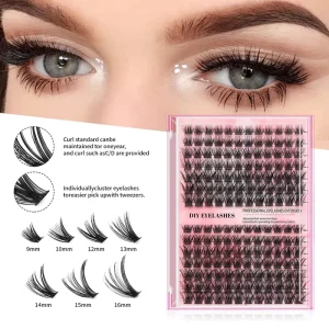 DIY Single-Cluster Lash Kit 80D Voluminous Segmented Hot-Melt Faux Mink Lashes 9-16mm Black Cotton