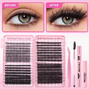 DIY Single Cluster Tufted Synthetic Hair 640 Clusters Natural Long Machine Made Customizable Large Capacity Family Eyelashes