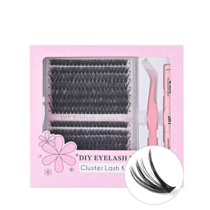 DIY Single-cluster Segmented Volume False Eyelash 14 Rows 30-60D Set with Glue Tweezers Tool Kit