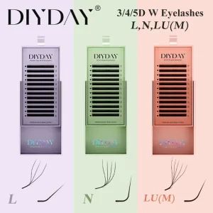 DIYDAY L Shape Eyelash Extensions LU LC LD M Curl Volume Lashes Matt Black PBT Mink Individual Fake Eyelashes for Make up