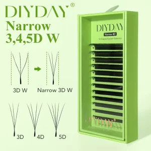 DIYDAY New Arrival Matte Natural Black Narrow 3D W Shape Super Soft 0.07mm Thickness Private Label Faux Mink Eyelashes