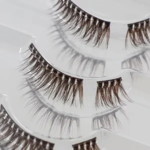 Dark Brown Cruelty Free Plant Fiber Half Strip Eyelashes Non Toxic Pre Glued Cat Eye Short Lashes 10 Days Self Adhesive Lifespan