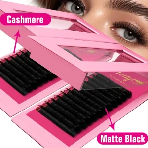 Dark Matte Black Eyelash Extensions Individual Volume Silk Mink Lash Tray Private Label Cashmere Lash Extension Tray