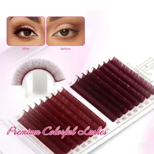 Dark Red Wispy Fluffy 5D Cluster Extension Round Clustered Volume Eyelashes Wine Red Color Synthetic Hair Material