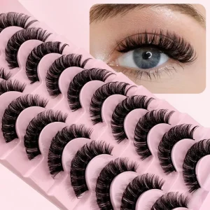 Dense Pair Lashes 10 Pairs Pack Black Stem Soft Thick Cross 3D European American Whole Strip False Eyelashes