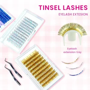 Diamond Individual Tinsel Lashes Supplies Shiny Crystal Color Glitter Lashes Metallic Lashes Extension Trays